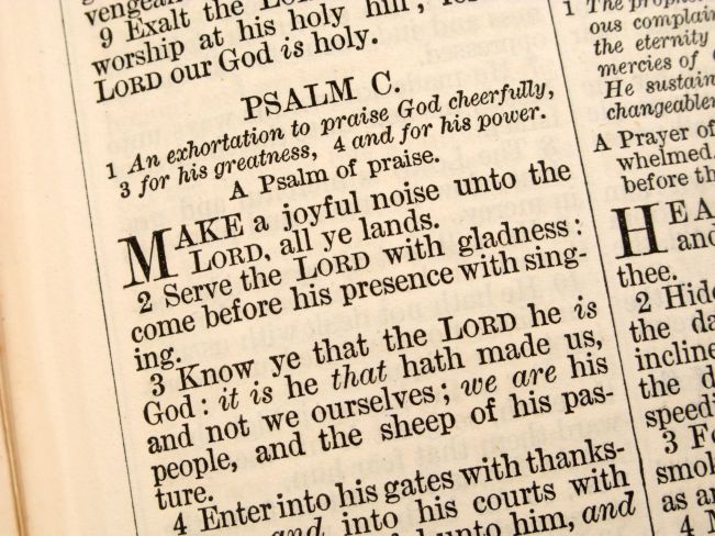 4480848 - close up of psalm 100 in an 1868 bible.